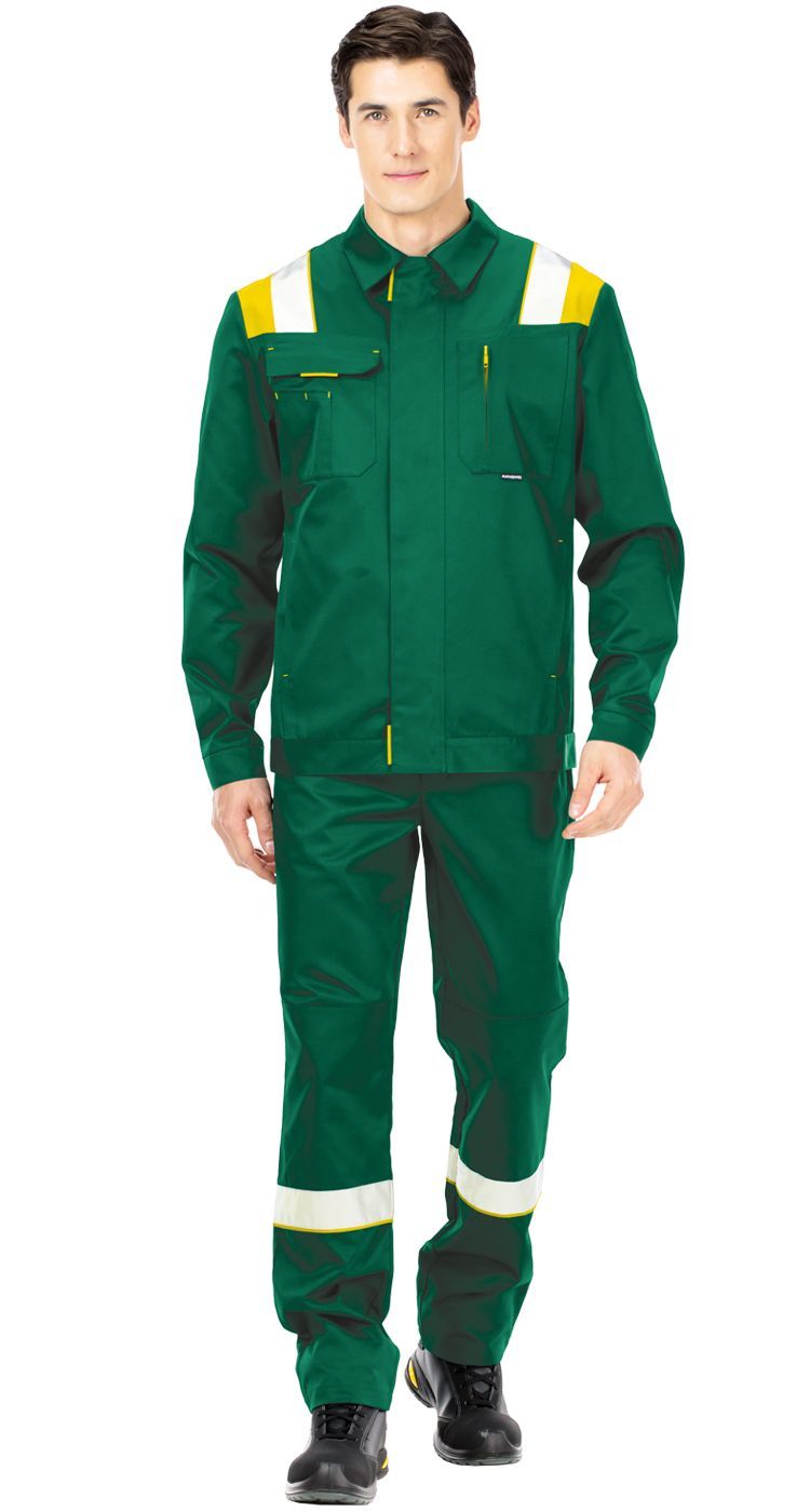 Летний костюм "АНКЕР" мужской (куртка и полукомбинезон), цвет: зеленый с желтой отделкой, смесовая