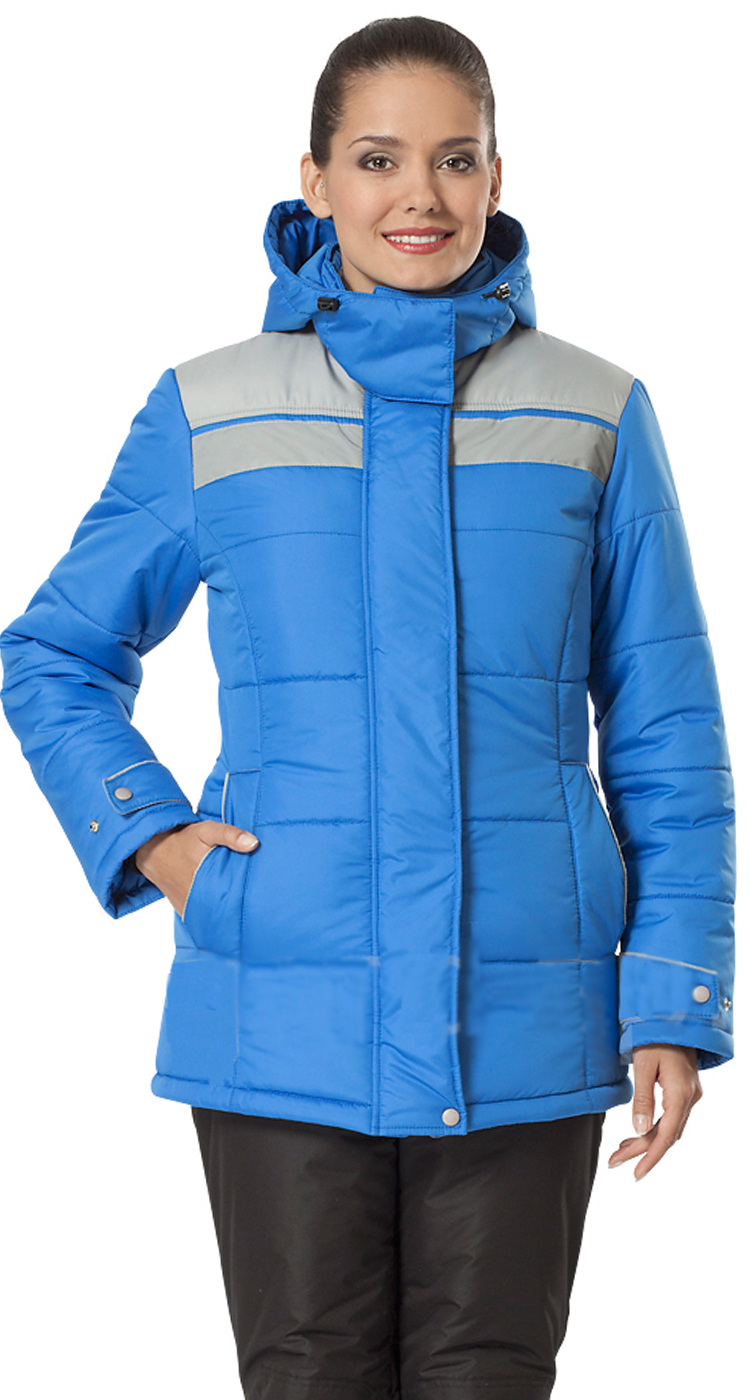 Зимняя куртка "АНГАРА" женская, удлиненная, утепленная, цвет: васильковый с серым, ткань: 100% ПЭ