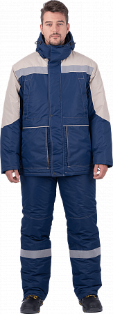 Зимний костюм "Спецобъединение-ЕНИСЕЙ " мужской (куртка и полукомбинезон), цвет: синий с бежевым, ткань: Нортси