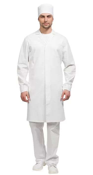 Халат "ЛАБОРАТОРНЫЙ" мужской (длинный рукав, на пуговицах), цвет:белый, ткань: 100% ХБ