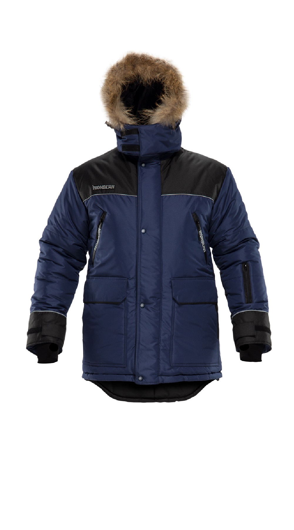 Зимняя куртка "МОНБЛАН" мужская, удлиненная, утепленная,, цвет: темно-синий с черным, ткань: 100% ПЭ