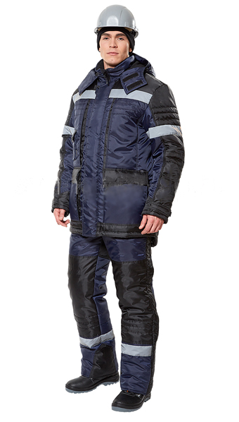 Зимний костюм "БЕРКУТ Ультра" с СОП мужской, утепленный (куртка и полукомб), цвет: синий с черным, ткань: 100% ПЭ