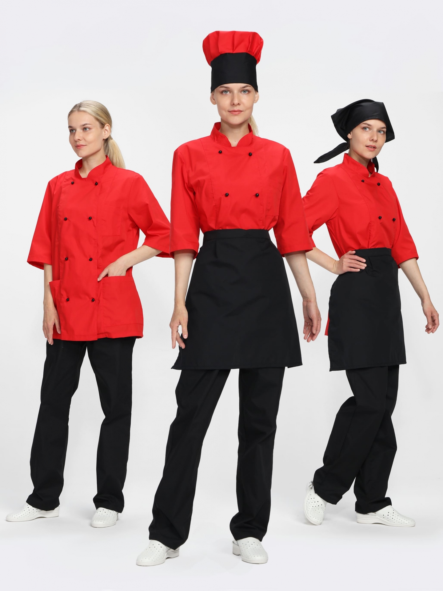 Костюм повара "ШЕФ" женский, цвет: черный с красным, ткань ТиСи