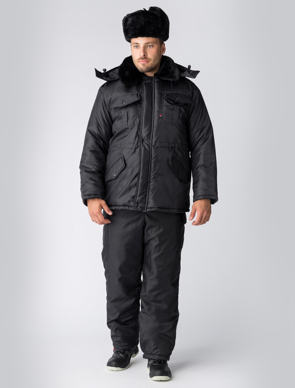 Зимняя куртка Факел для охранника, мужская, удлиненная, утепленная, цвет: черный, ткань: 100% ПЭ