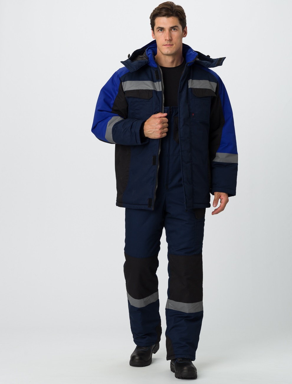Зимний костюм "Факел-ФАВОРИТ-МЕГА" мужской, утепленный (куртка и п/к), т.-синий с черным и василько