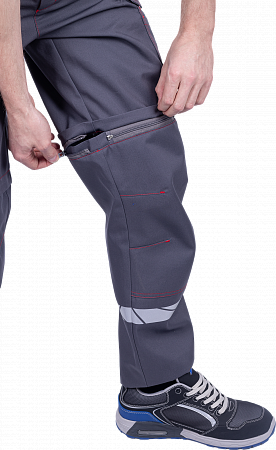Летние брюки "Спецобъединение-ХАЙ-ТЕК SAFETY" мужские, цвет: серый с кра. и черным, ткань: Смесова Летние брюки "Спецобъединение-ХАЙ-ТЕК SAFETY" мужские, цвет: серый с кра. и черным, ткань: Смесова