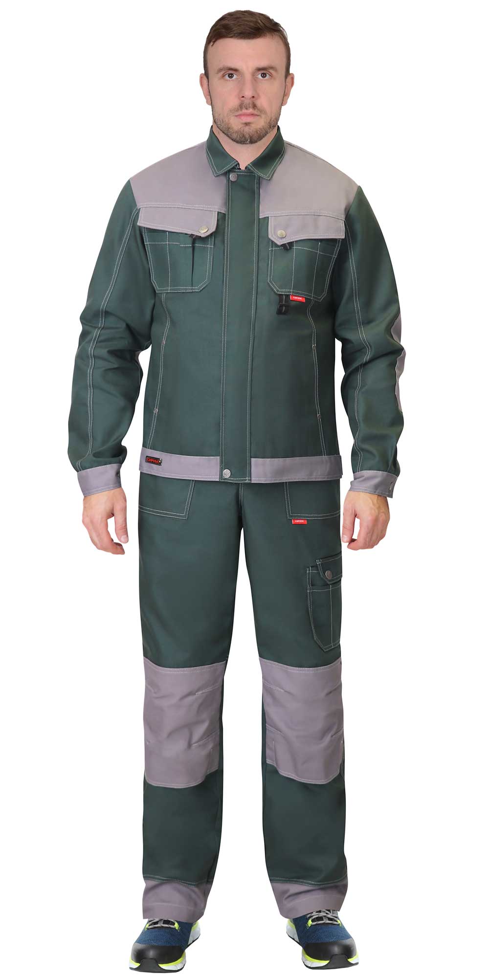 Летняя куртка "СИРИУС-ВЕСТ-ВОРК" мужская, короткая, цвет: зеленый с серым, ткань: смесовая