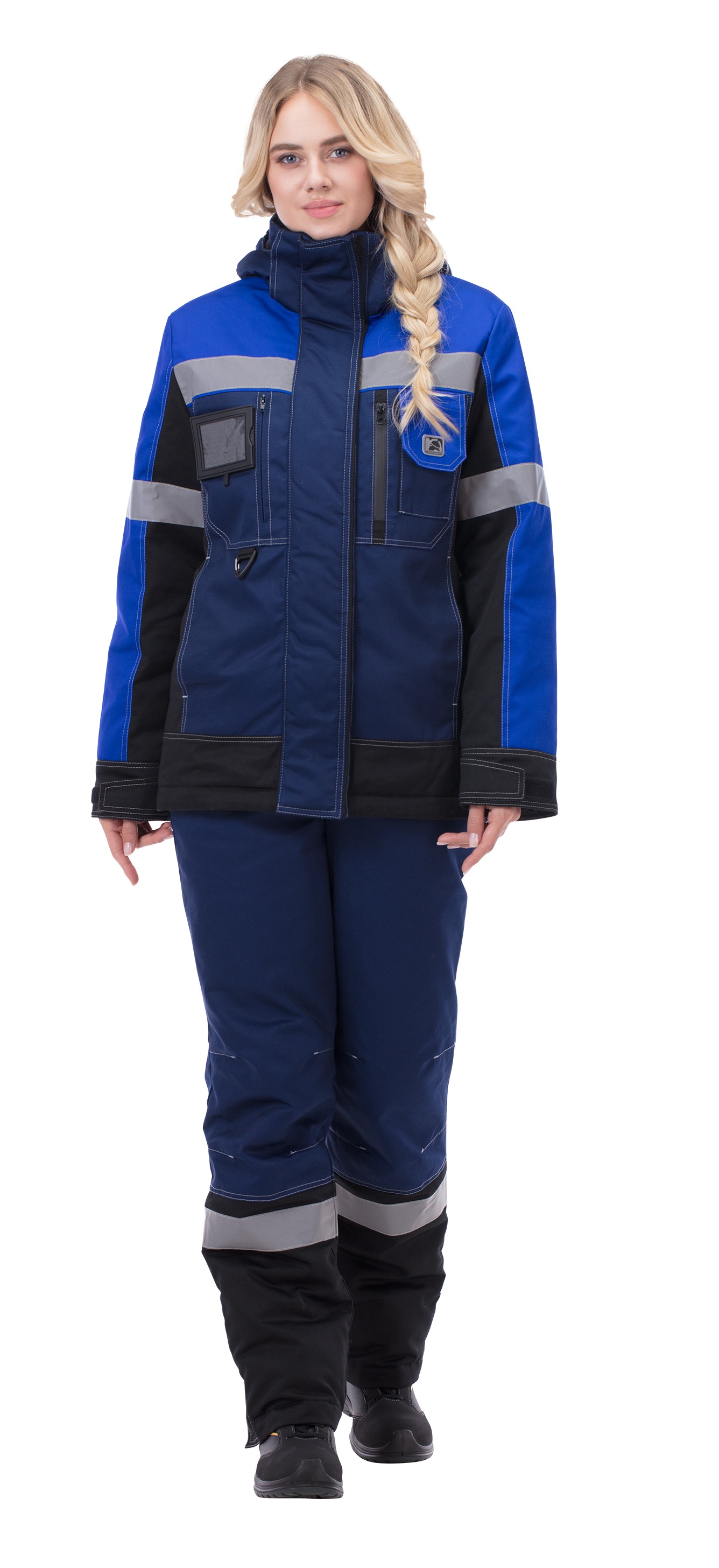 Зимний костюм "ВИВАТ" женский, утепленный (куртка и полукомбинезон), цвет: темно-синий с васильковым, ткань: смесовая