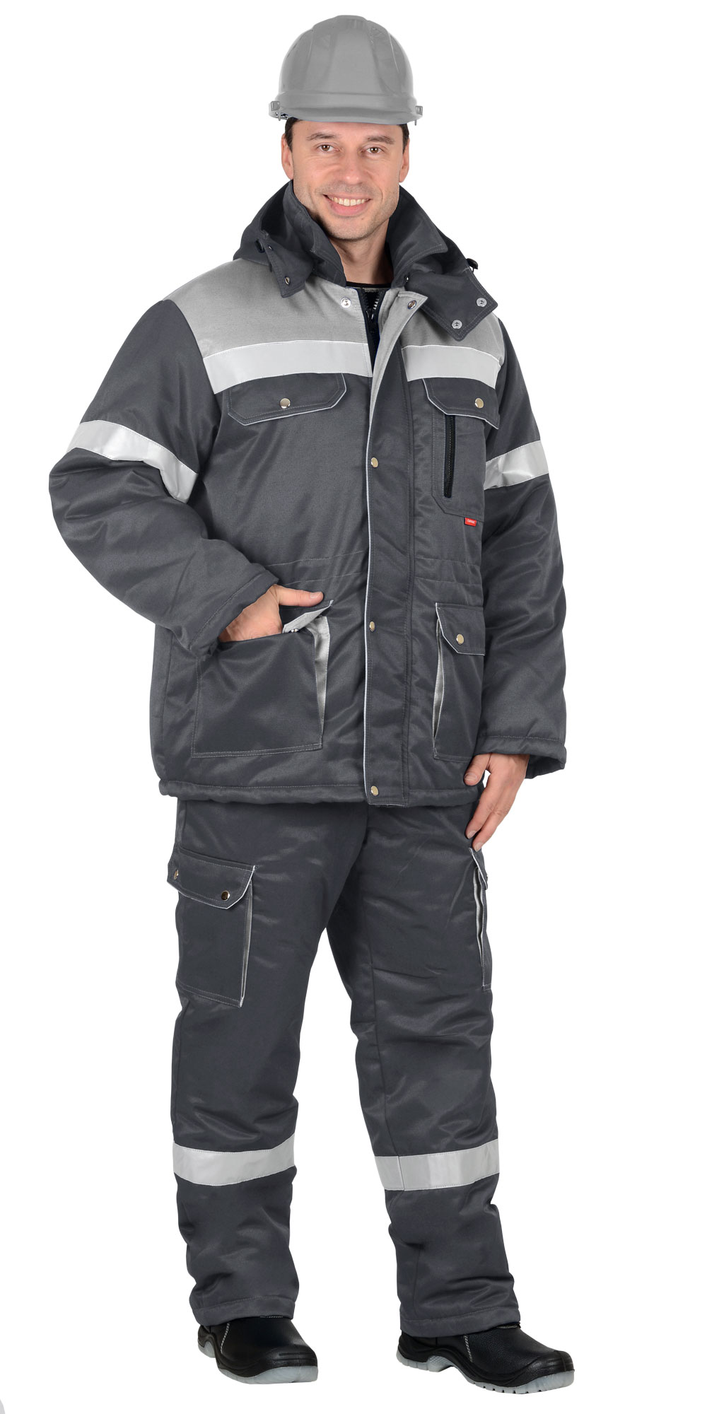 Зимний костюм "СИРИУС-ТИТАН" мужской, утепленный (куртка и полукомбинезон), цвет: темно-серый со светло-серым,  ткань: смесовая