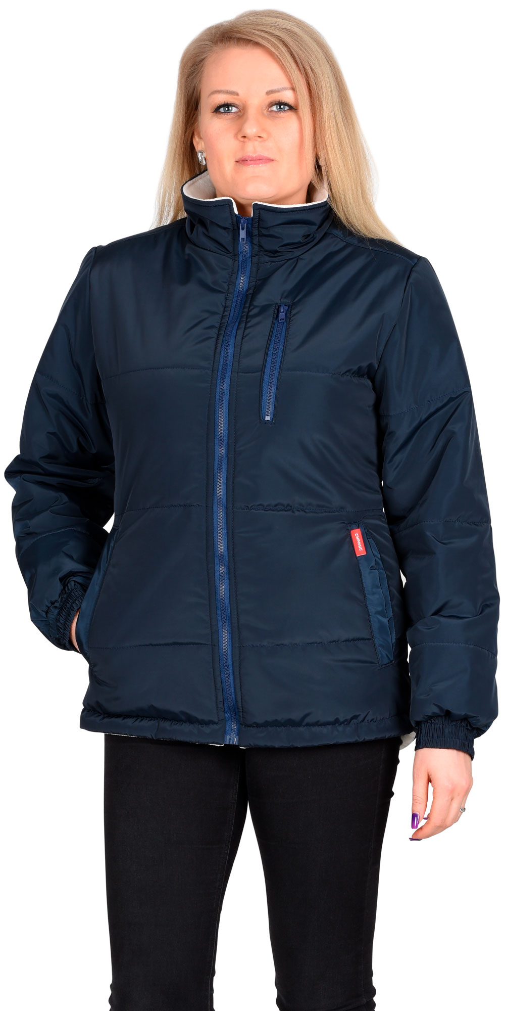 Зимняя куртка "СИРИУС-SNOW" женская, удлиненная, утепленная, цвет: синий с бежевым, ткань: 100% ПЭ