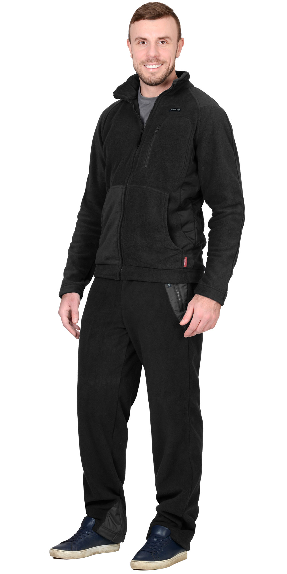 Флисовая куртка "СИРИУС-АКТИВ" мужская, цвет: черная с черной отделкой, ткань: 100% ПЭ