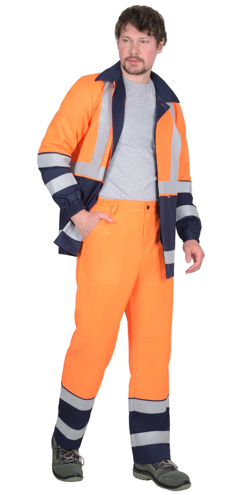 Летний костюм "СИРИУС-ТЕРМИНАЛ-3 РОСС" мужской (куртка и брюки), цвет: оранжевый с темно-синим