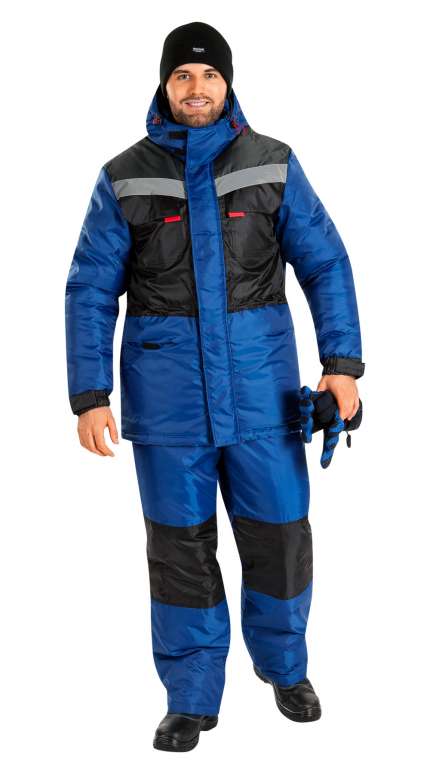 Зимний костюм "СЕКТОР ПЛЮС" мужской, утепленный (куртка и брюки), цвет: синий с черным, ткань: Оксфорд