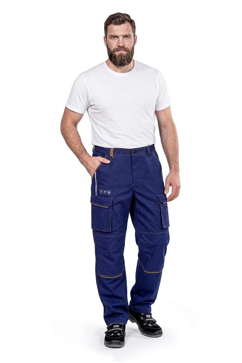 Летнине брюки "ЮСТЕР" мужские, цвет: темно-синей с коричневой отделкой, ткань: Протек