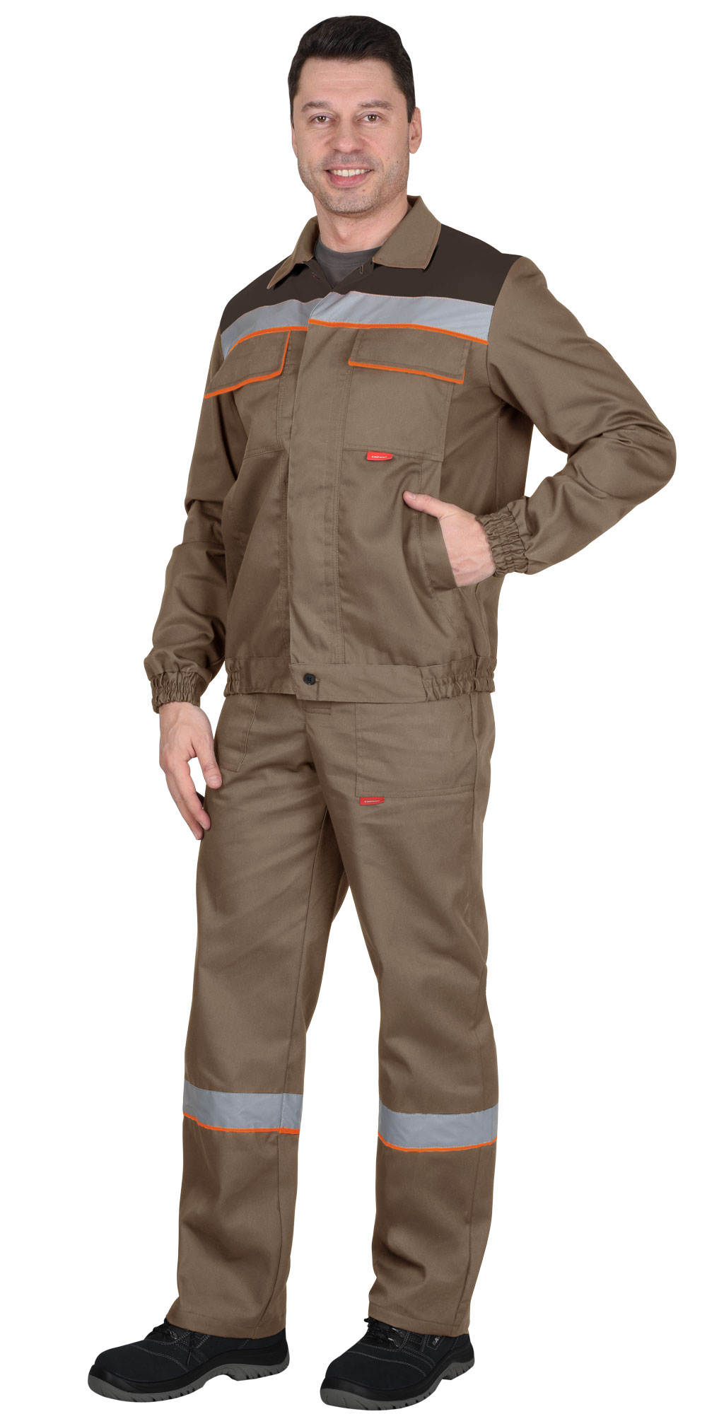 Летний костюм "СИРИУС-МАСТЕР" мужской (куртка и полукомбинезон), цвет: коричневый с оранжевым
