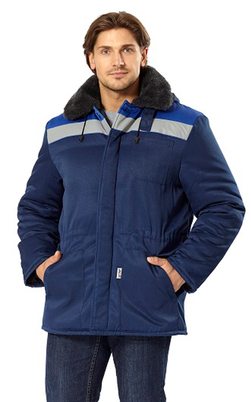 Зимняя куртка "БРИГАДА" мужская, удлиненная, утепленная, цвет: синий с васильковым, ткань: смесовая