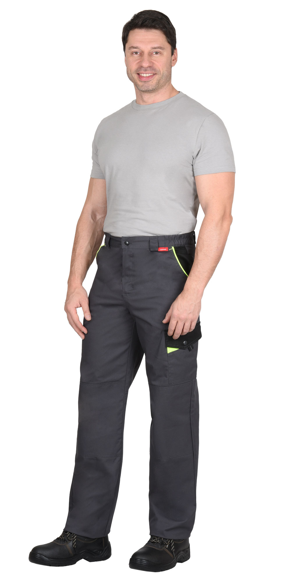 Летние брюки "СИРИУС-ХОВАРД" мужские, цвет: темно-серый с черной и лимонной отделкой, тк: смесовая