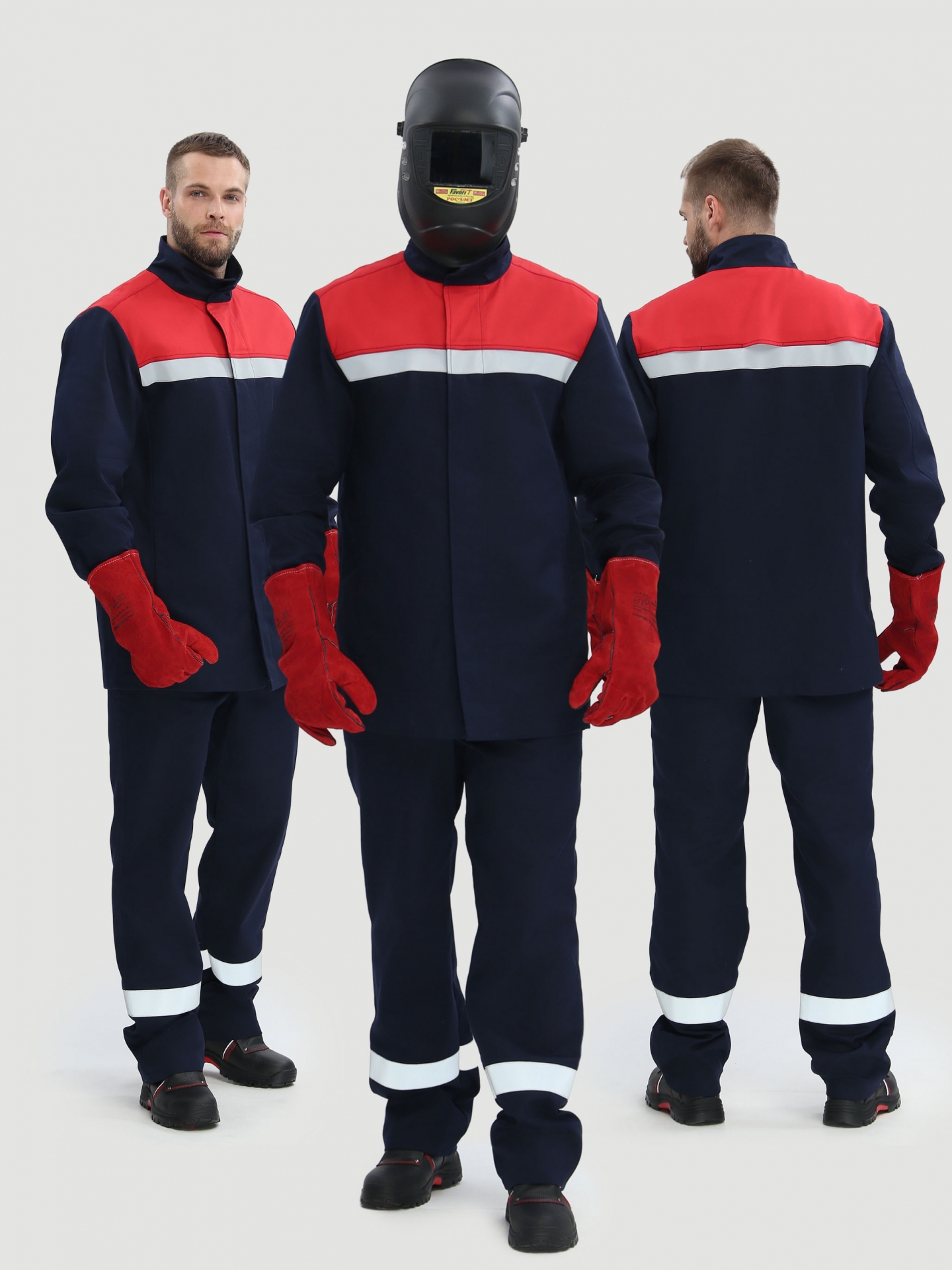 Летний костюм сварщика "ВЕЛДСВАР-СОП" мужской, (куртка и брюки), цвет: темно-синий с красный, ткань: хлопок
