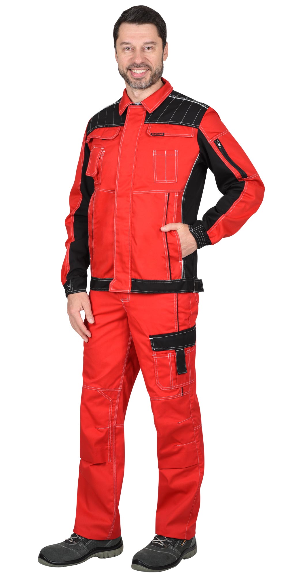 Летняя куртка "СИРИУС-ПРЕСТИЖ" мужская, короткая, цвет: красный с черным, ткань:смесовая