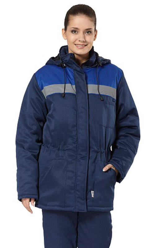 Зимняя куртка "БРИГАДА" женская, удлиненная, утепленная, цвет: темно-синий с васильковым, тк: смесов