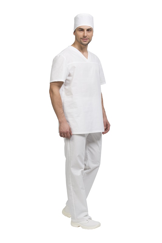 Костюм "БЕЙКЕР" мужской (блуза и брюки), короткий рукав, цвет: белый, ткань: 100% ХБ