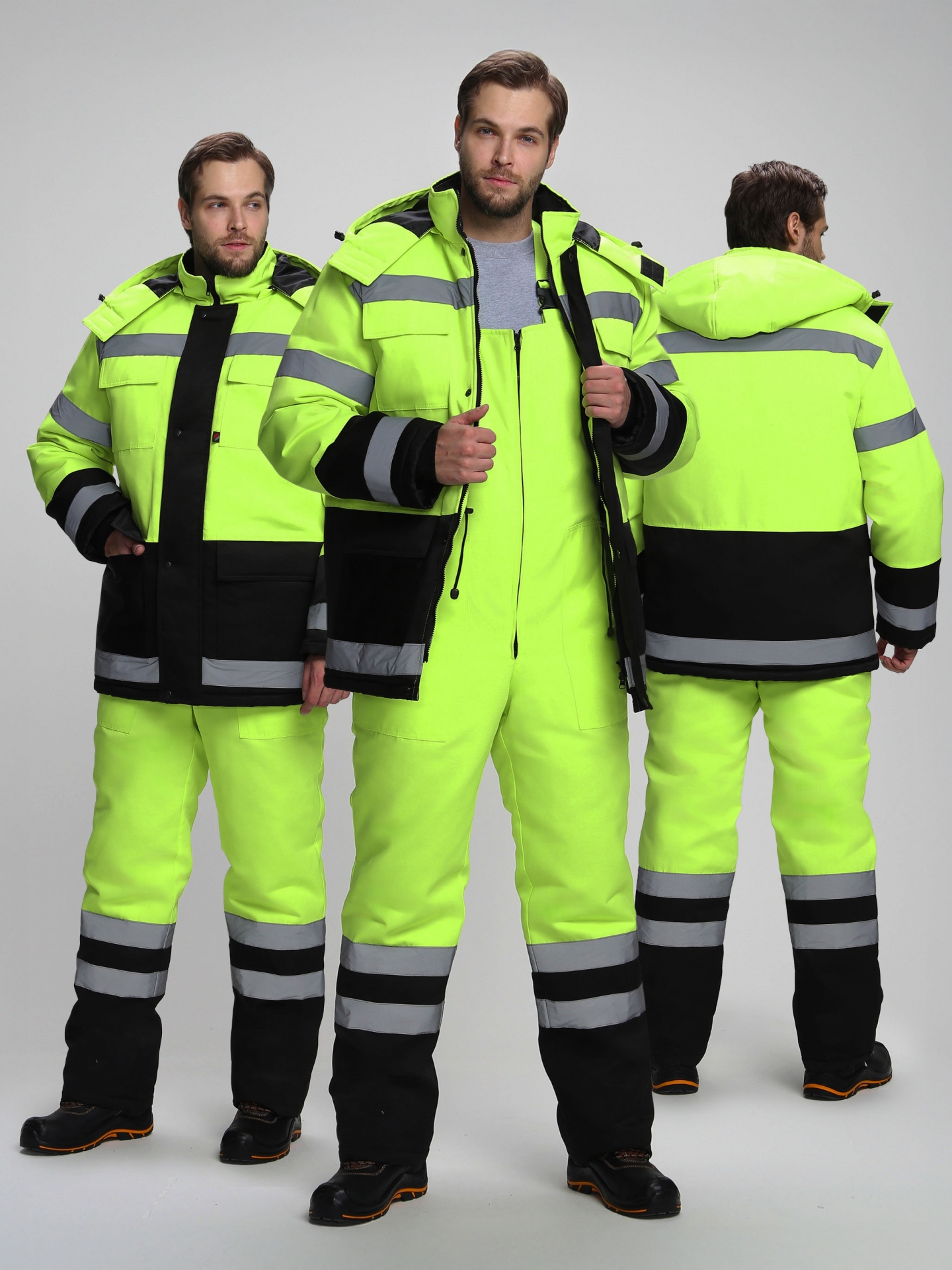 Зимний костюм "ЯРКОН-2" мужской, утепленный (куртка и полукомбинезон), цвет: лимонный с черным, ткань: смесовая