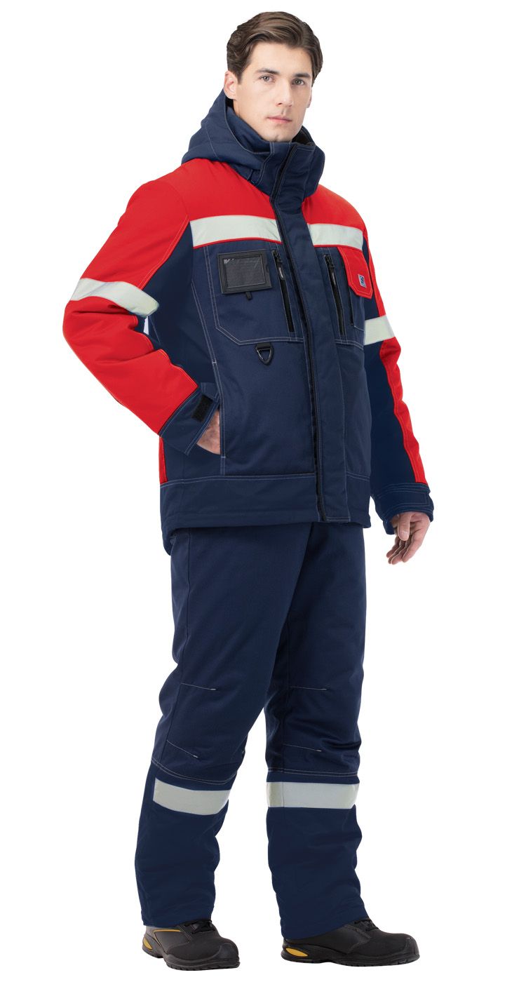 Зимний костюм "ВИВАТ" мужской, утепленный (куртка и брюки), цвет: темно-синий с красным, ткань: смесовая