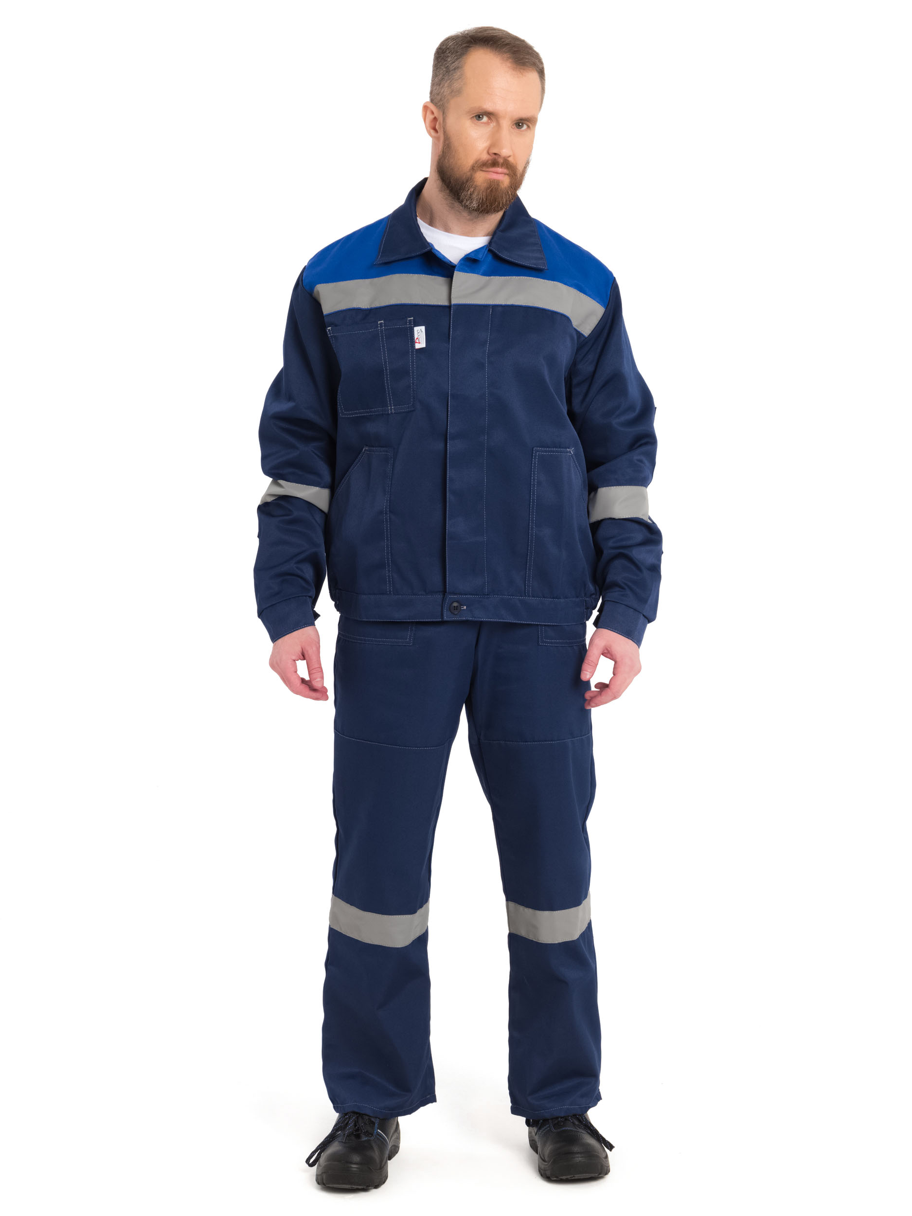 Летний костюм "РАССО-ЛЕГИОН" мужской (куртка и полукомбинезон), цвет: темно-синий с вас., тк: смес.