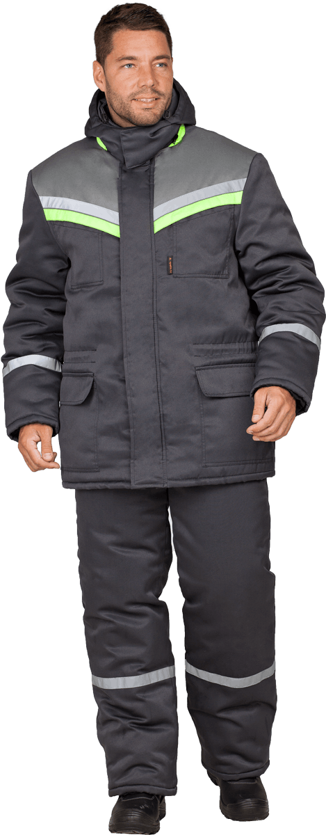 Зимняя куртка "Спецобъединение-ВЬЮГА" мужская, цвет: темно-серый с лимонным, ткань: Смесовая