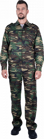 Летний костюм "СИРИУС-ВУЛКАН" мужской (куртка и брюки), цвет: КМФ зеленый, ткань: Гретта