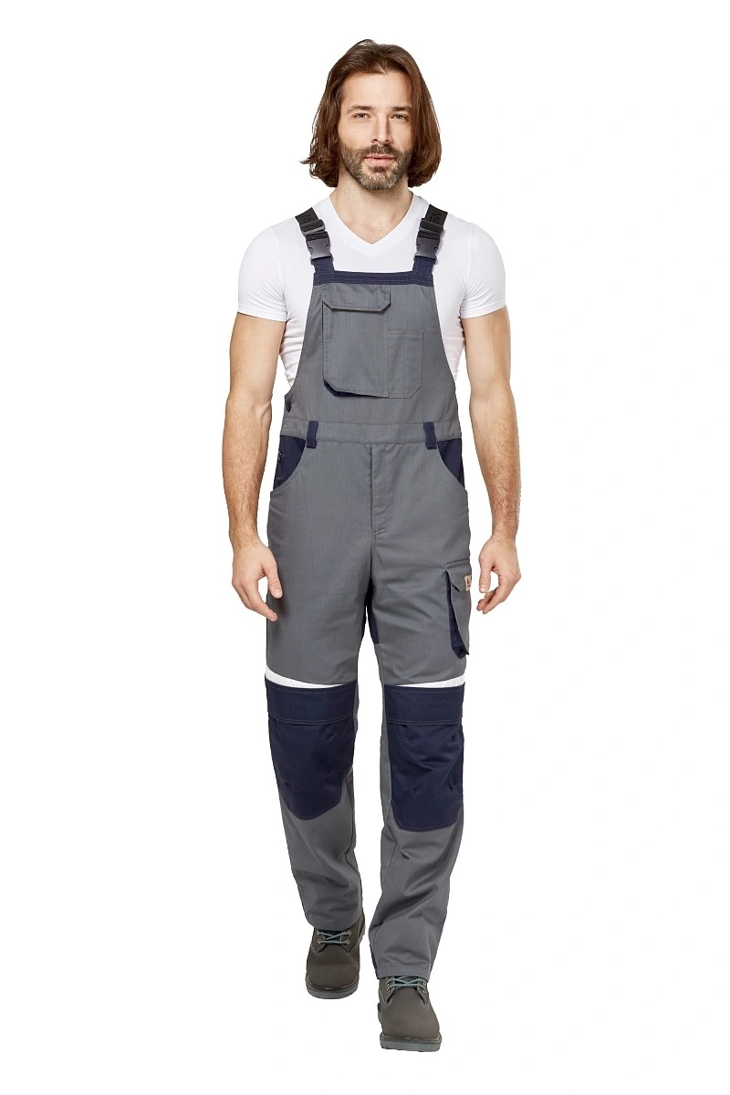 Летний полукомбинезон "ФЕСТ" мужской, цвет: серый с синей отделкой, ткань: смесовая