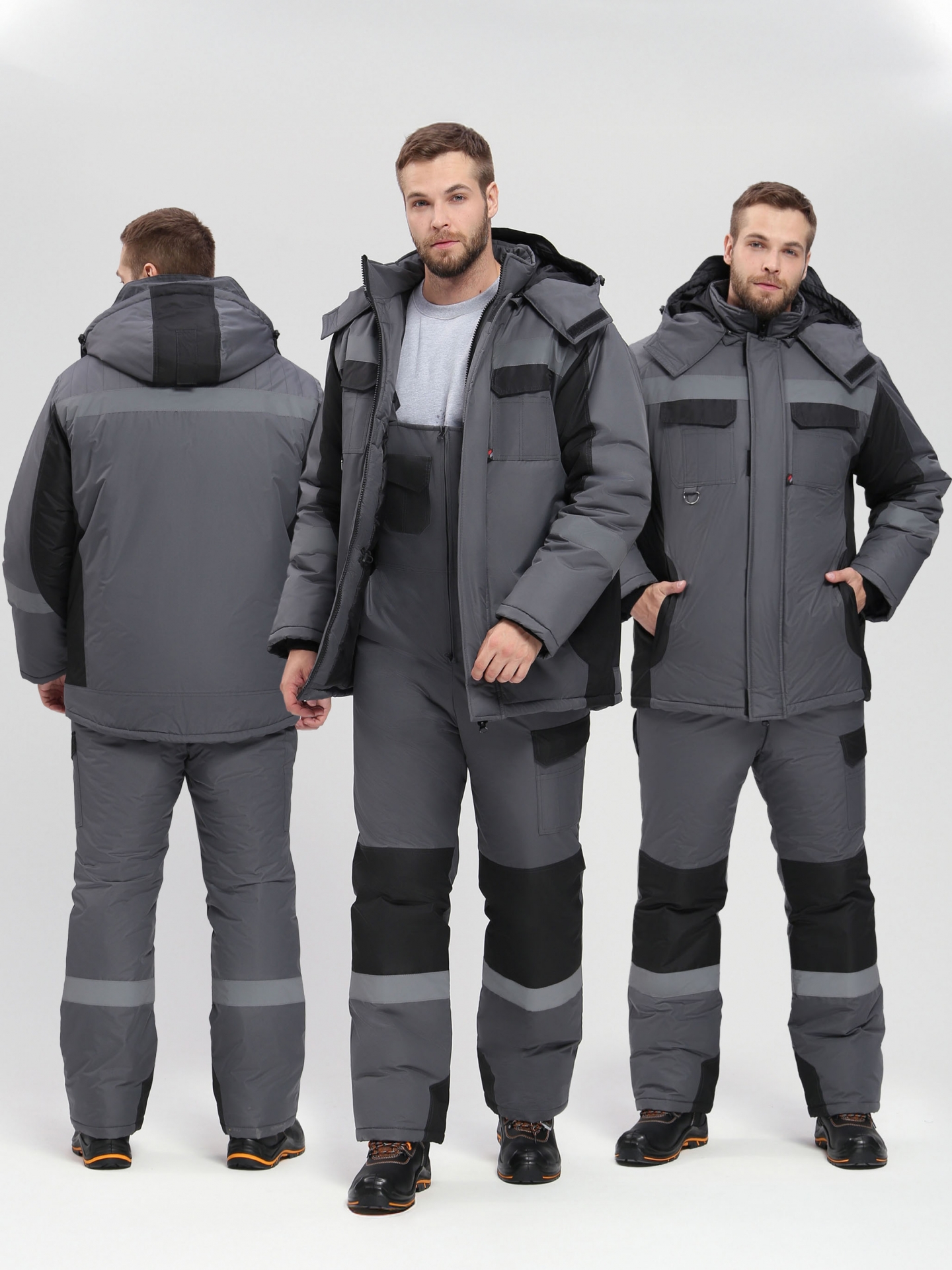 Зимний костюм "ВЕКТРОН-2 СОП" мужской, утепленный (куртка и п/к), цвет: т.-серый с чер., тк: таслан
