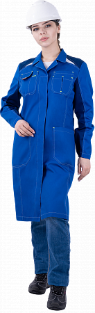 Халат "Спецобъединение-ТУРБО SAFETY" женский, цвет: васильковый с синим, ткань: Томбой