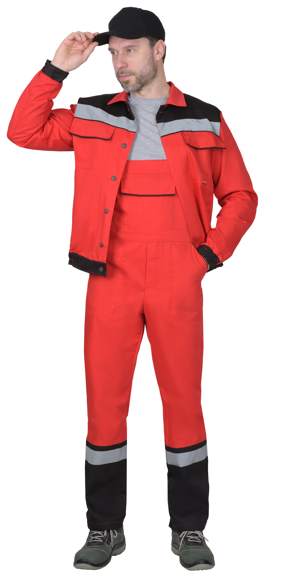 Летний костюм "СИРИУС-МАСТЕР" мужской (куртка и полукомбинезон), цвет: красный с черным