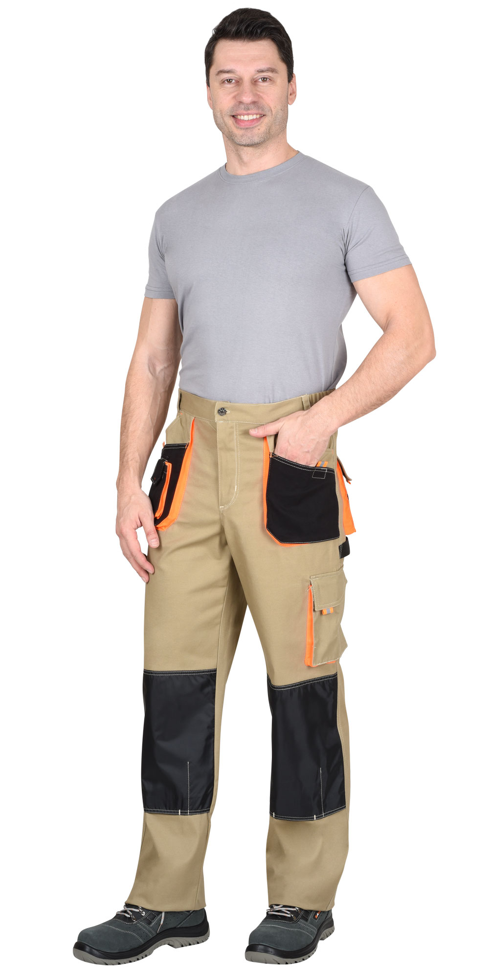Летние брюки "СИРИУС-МАНХЕТТЕН" мужские, цвет: песочный с оранжевым и черным, ткань: смесовая