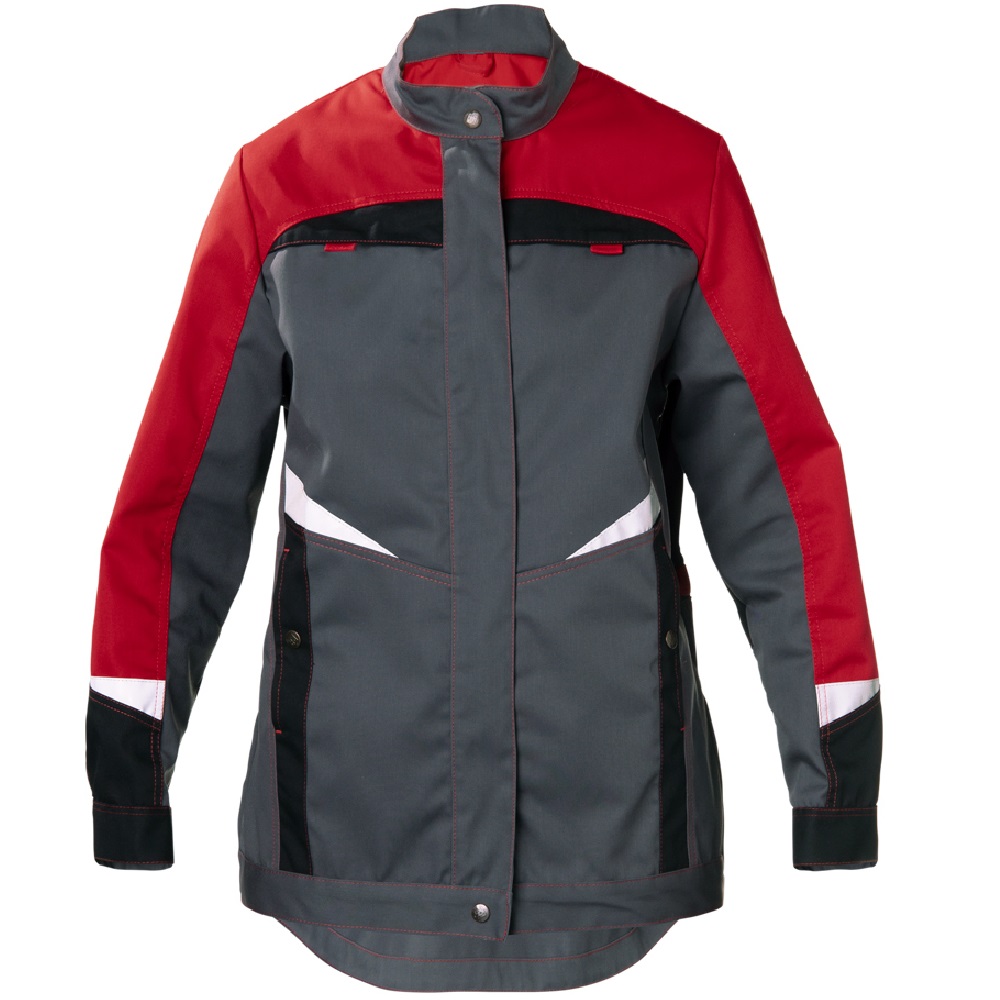 Летняя куртка "ЛЕДИ СПЕЦ" женская, удлиненная, цвет: серый с красным и черным, ткань: смесовая