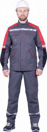 Летняя куртка "Спецобъединение-ХАЙ-ТЕК SAFETY" мужская, цвет: серый с красым и черным, ткань: Смесовая