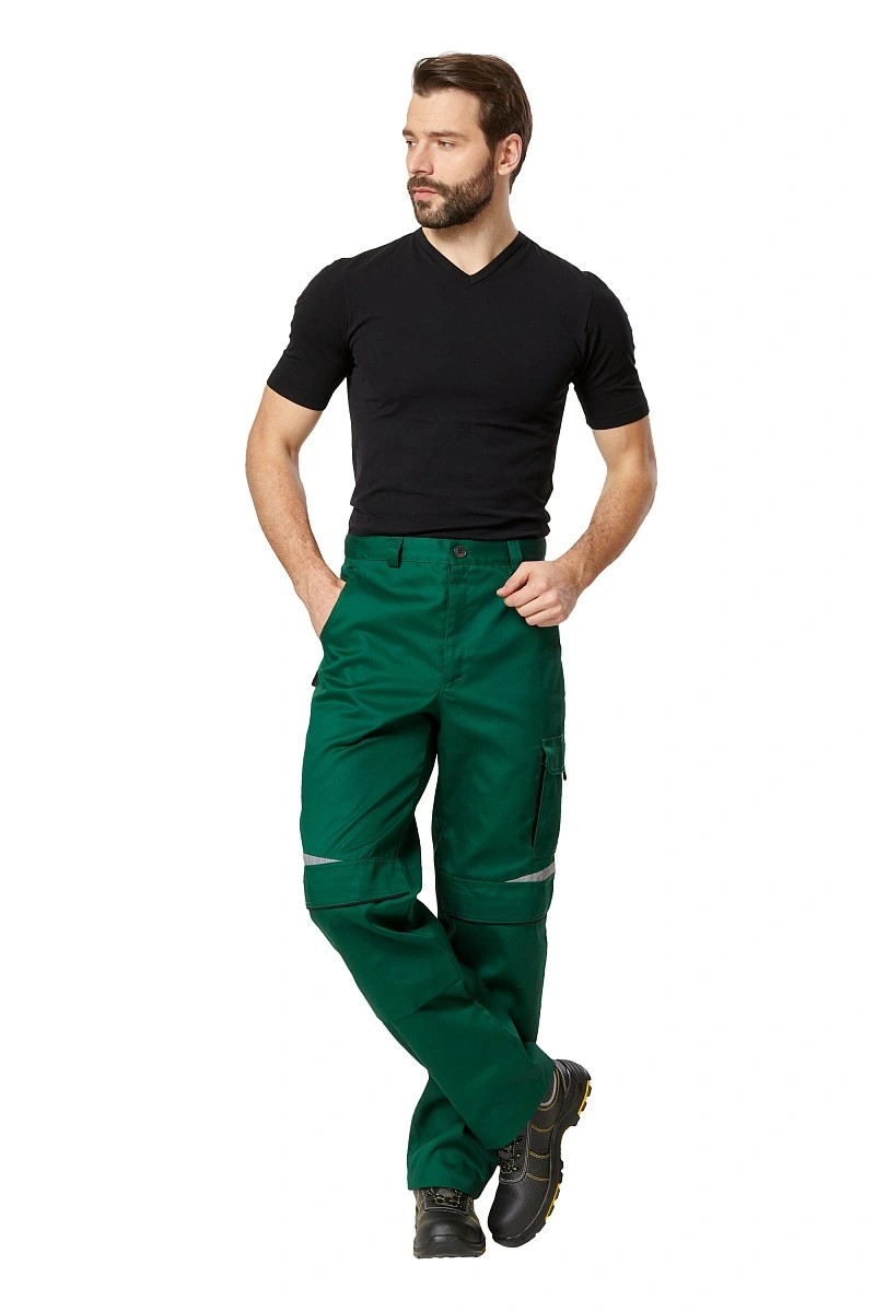 Летние брюки "АЛАТАУ" мужские, цвет: зеленый с черной отделкой, ткань: Саржа