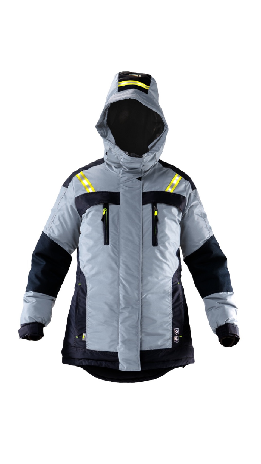 Зимняя куртка "ЛЕДИ УРАН" женская, удлиненная, утепленная, цвет: серый с черным, ткань: 100% ПЭ