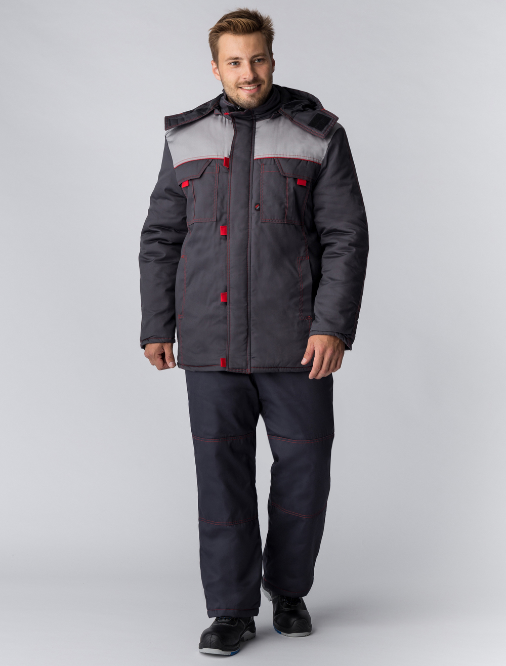 Зимняя куртка "СИРИУС-ФАВОРИТ" мужская, удлиненная, цвет: т-серый с серым, ткань: смесовая