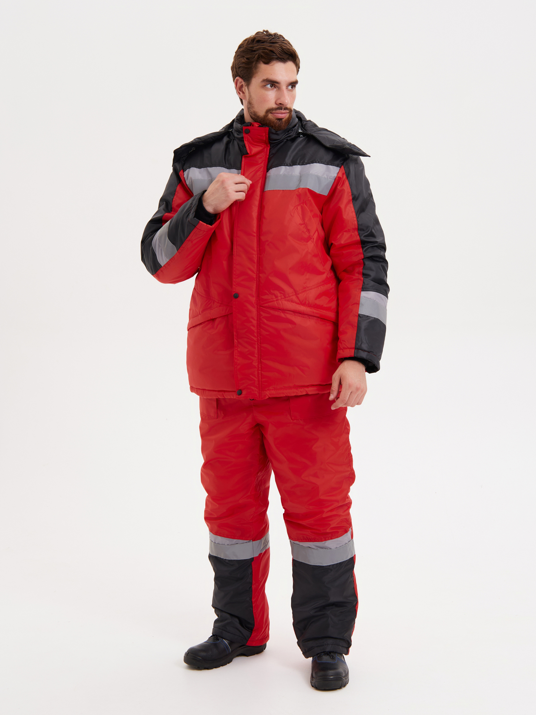 Зимний костюм "РАССО-ГРАДУС" мужской, утепленный (куртка и п/к), цвет: красный чер.сер, ткань 100%ПЭ