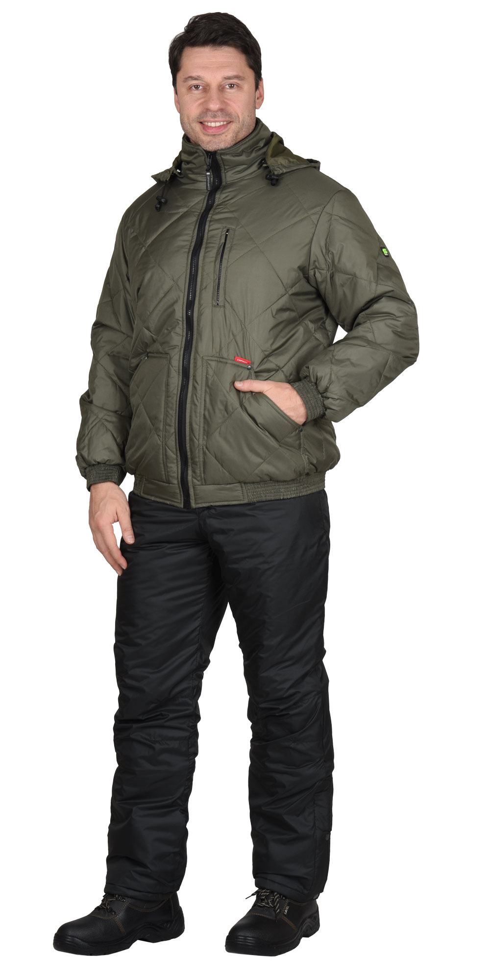 Зимняя куртка "СИРИУС-ПРАГА-Люкс" мужская, короткая, утепленная, цвет: оливковый, ткань: 100% ПЭ