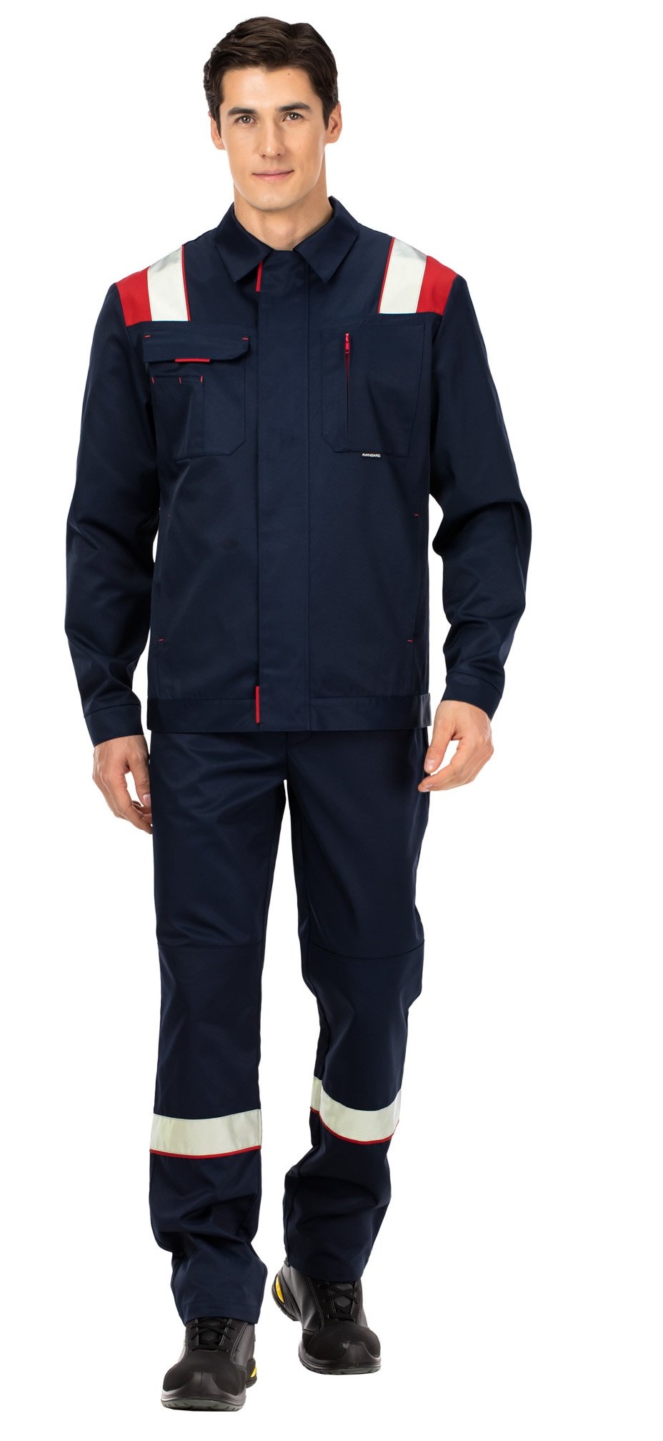 Летний костюм "АНКЕР" мужской (куртка и полукомбинезон), цвет: темно-синий с красной отделькой