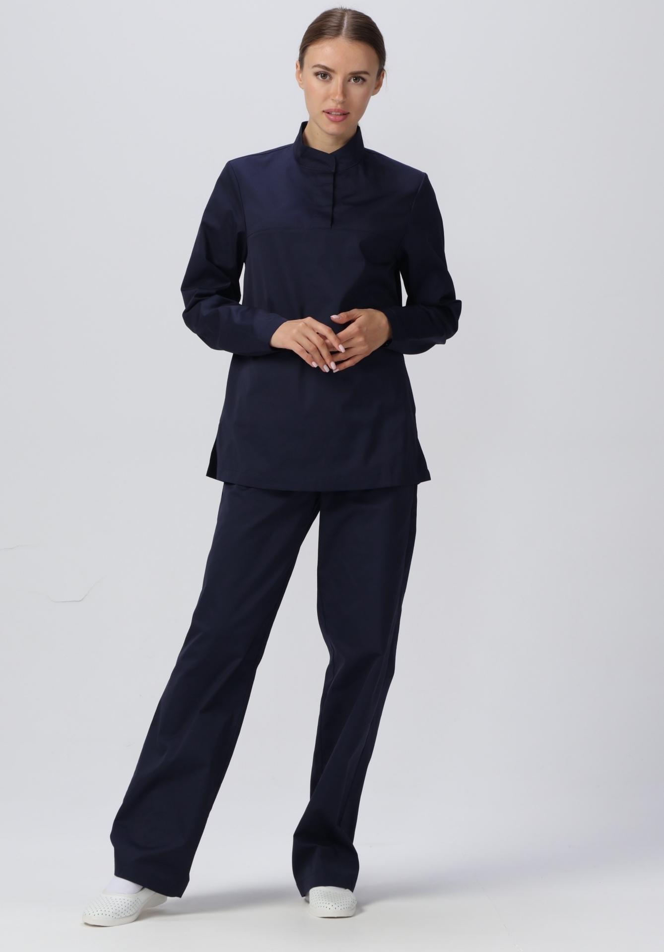 Костюм "ХАССП-Стандарт" женский (куртка и брюки), цвет: темно-синий, ткань: смесовая