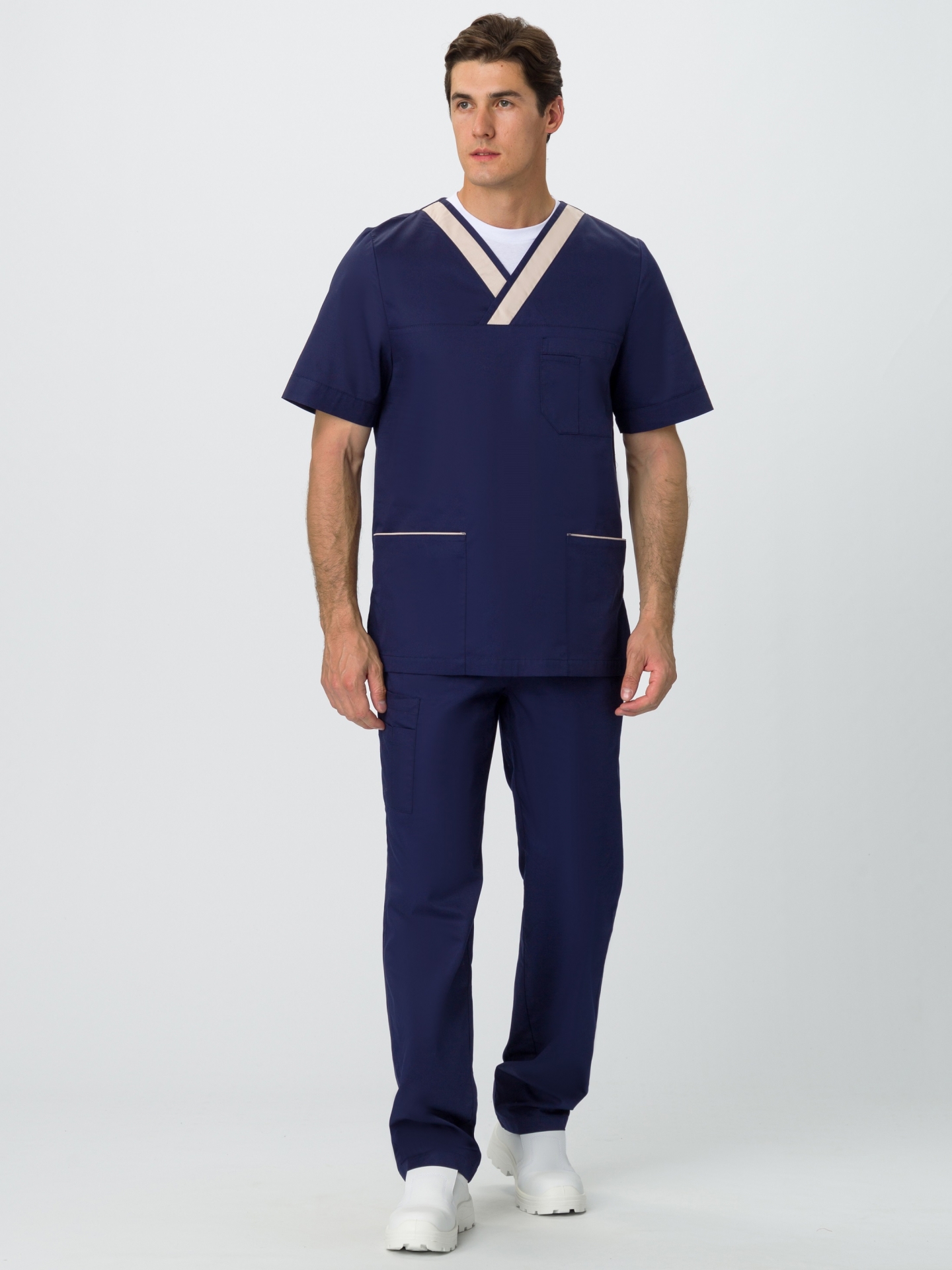 Костюм "СИМПЛ-001" мужской (блуза, брюки), короткий рукав, цвет: темно-синий
