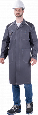 Халат "Спецобъединение-ТУРБО SAFETY" мужской, цвет: серый с темно-серым, ткань: Томбой
