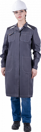 Халат "Спецобъединение-ТУРБО SAFETY" женский, цвет: серый с темно-серым, ткань: Томбой