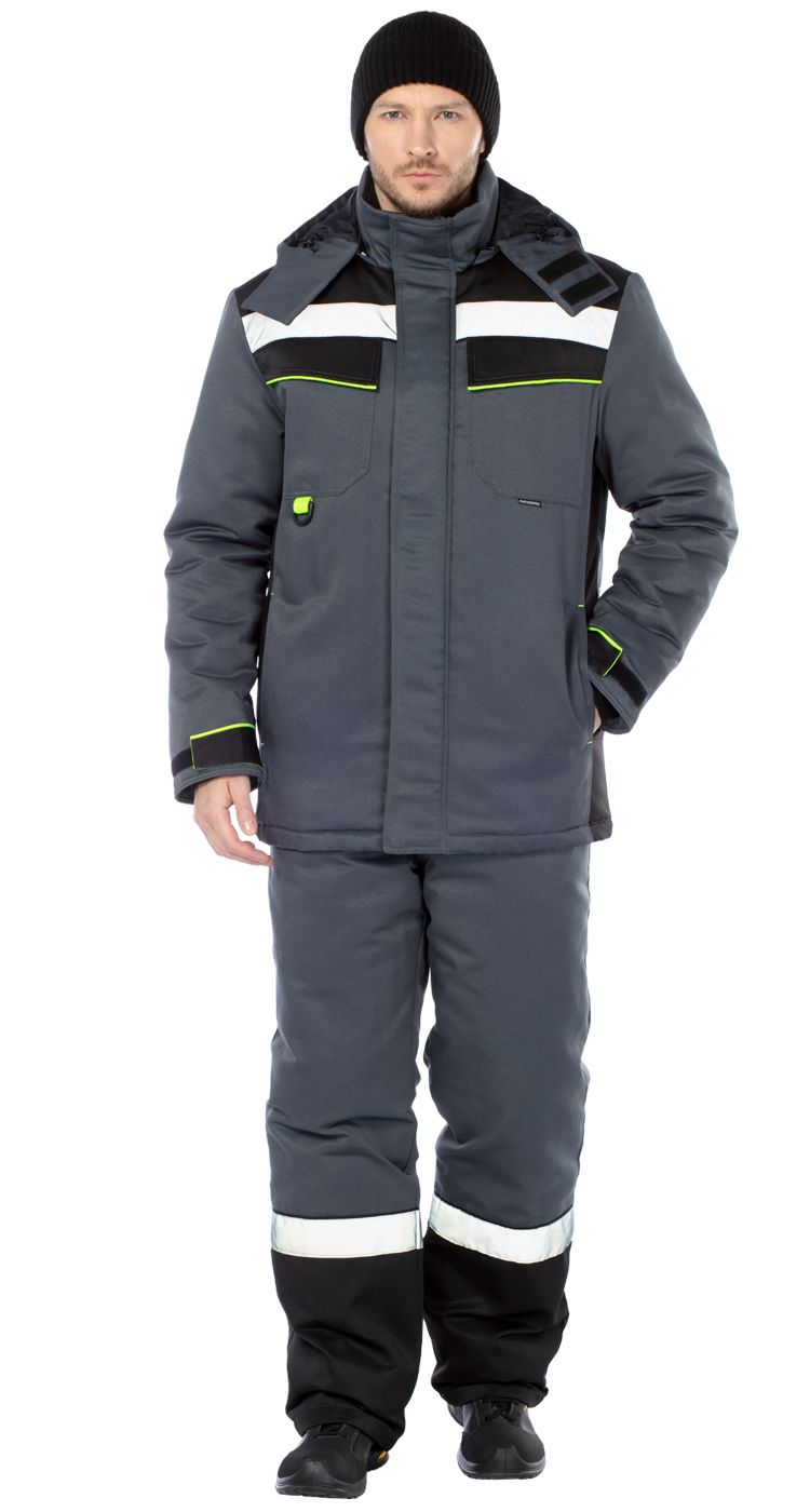 Зимний костюм "Авангард-ДЖОКЕР" мужской (куртка и п/к), цвет: серый с черным, ткань: смесовая