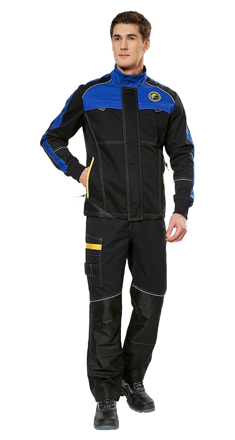 Летняя куртка "СТАРТ" мужская, удлиненная, цвет: черный с васильковым, ткань: смесовая