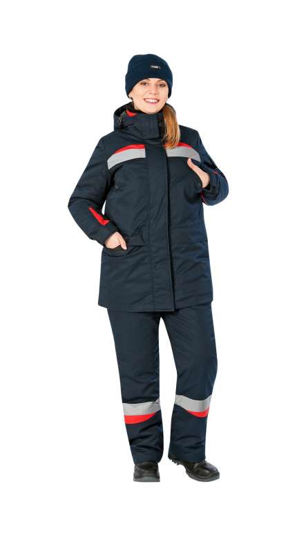 Зимний костюм "ЛЕДИ АНГАРА" женский, утепленнный (куртка и полукомбинезон), цвет: синий с красным, ткань: Смесовая 